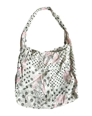 Free People Reusable Tote Bag Pink Floral Woven Cotton Boho Granola Vegan thumbnail 2