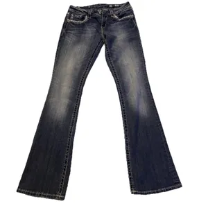Miss Me Sz 28 STYLE XP 7035B RELAXED Boot Jeans Embellish Dark Blue Distress thumbnail 9