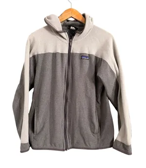 Patagonia Fleece Hoodie Womens L Gray Full Zip Colorblock Synchilla Jacket thumbnail 1