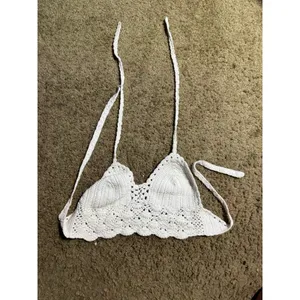 Handmade Crochet Halter Top White Boho Knit Festival‎ Crop Bralette XS thumbnail 3