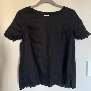 J. Crew Women Size 0 Linen Eyelet Lace Black Cross Open Back Blouse Top thumbnail 1