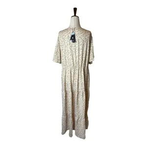 Kojooin Ivory And Orange Floral Print V‎ Neck Tiered Hem Maxi Dress Size 2XL thumbnail 2