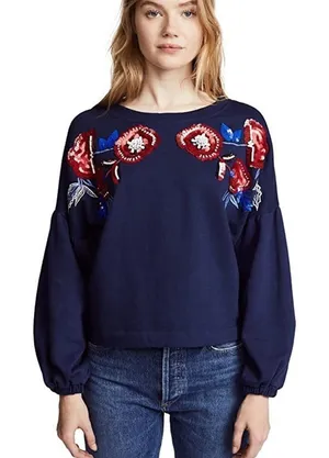 PARKER Beaded Sequin Sweatshirt Floral Embroidered Long Sleeve Blue‎ Red XS New thumbnail 1
