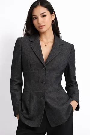 Express Women Tailored 3/4 Button Blazer Jacket Gray Stretch Lined Office Chic thumbnail 1