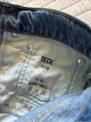 Buck Mason deck ridge twill high-rise, wide leg, blue cotton denim jeans 29” thumbnail 7