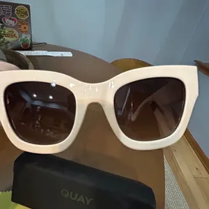 Quay By the Way Oversized Cat Eye Sunglasses Cream Beige Gold Hardware with Case thumbnail 7