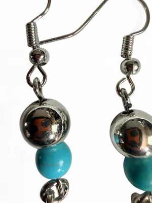 Handmade Silver & Turquoise Feather Dangle Earrings thumbnail 4