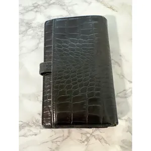 Ralph Lauren Black Croc Embossed Leather Bifold Wallet RL Logo Tab Closure thumbnail 5