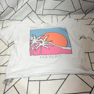 Billabong Hawaii Graphic T-Shirt Small White Cropped Raw Hem Sunset Palm‎ Tree thumbnail 7