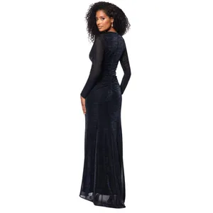 Betsy & Adam Ruched Surplice V Neck Long Sleeved Dress Black / Silver 16 thumbnail 11