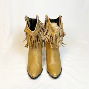 Santa Fe Boot Co Tan Leather Studded Rhinestone Fringe Cowgirl Western Boots~9~ thumbnail 3