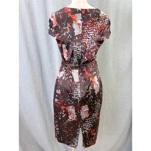David Meister‎ Brown Abstract Print Silk Blend Belted Sheath Dress 12 thumbnail 3
