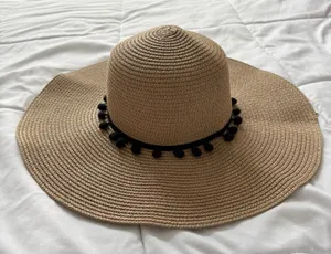 Kentucky Derby Church Tea Party Wide Brim Straw Hat Black Beige Straw‎ Feminine thumbnail 1