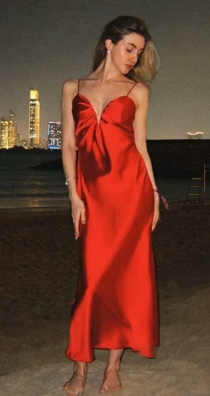 Zara maxi Red Evening Dress corset satin midi wedding party cocktail thumbnail 6