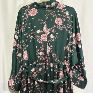 Eloquii Womens Satin Faux Wrap Dress Green Pink Floral Blossoms Kimono-Inspired thumbnail 11
