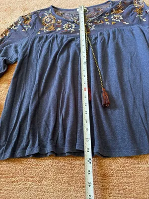 Sundance Embroidered Mesh Boho Tunic Top Size M Blue Balloon Sleeve thumbnail 6