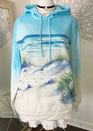 Source Unknown New Blue Seascape Fleece Lined hoodie Sweater Size XL thumbnail 1