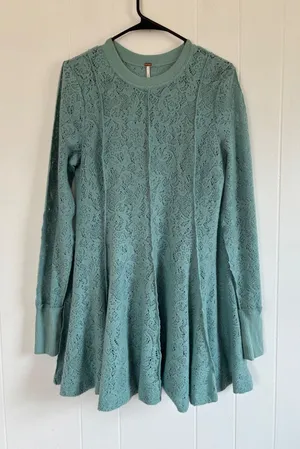 Free People coffee in the morning Lace Long Sleeve Flared Mini‎ Dress Tunic S thumbnail 1