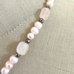 Sterling Silver Rhodonite Pendant Necklace w Freshwater Pearls thumbnail 4