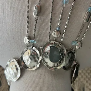 Free People Speak Up Silver and Blue Statement Necklace thumbnail 2