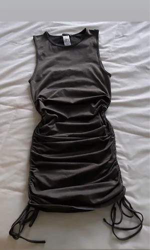 ZARA Black Gray Ruched Seamless Military Minds Lioness Mini Bodycon Dress thumbnail 14