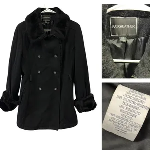 Wool Vintage Fairweather pea coat faux fur trim Says 14 Fits Like Womens Medium thumbnail 2