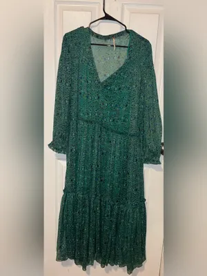 Free People Emerald Green Floral midi Dress thumbnail 2