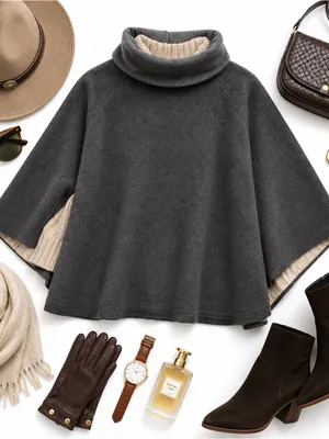 Synergy Organic Clothing Gray 100% Wool Cape Poncho Funnel Neck Small Minimalist thumbnail 16