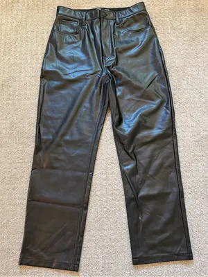 Abercrombie & Fitch The 90’s Ultra High Rise Straight Black Faux Leather Pants thumbnail 4