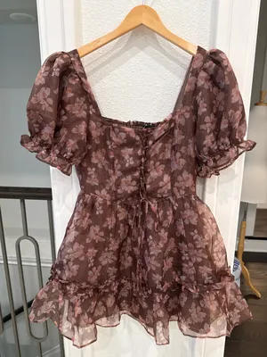 Storia Floral Chiffon Mini Dress Puff Sleeve Cottagecore Romantic NWT Medium thumbnail 3