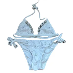 Valery Blu White Eyelet Bikini with Floral Beading Detail Size S NEW WITHOUT TAG thumbnail 1