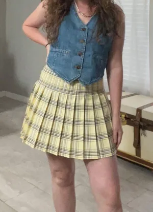 Yellow Plaid Pleated School Girl Skirt thumbnail 1