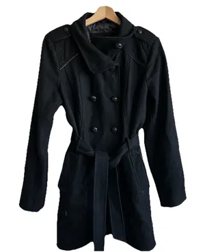 Guess Pea Coat y2k Black Wool Blend Tweed Preppy Capsule Large thumbnail 1