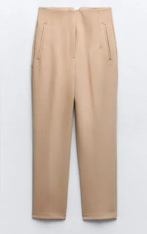Zara Tan High Waisted Pants thumbnail 1