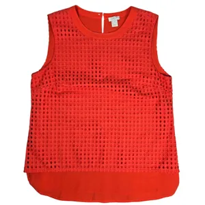 J.Crew Womens Red Eyelet‎ Sleeveless Top G3451 Size 4 Cotton Shell thumbnail 1