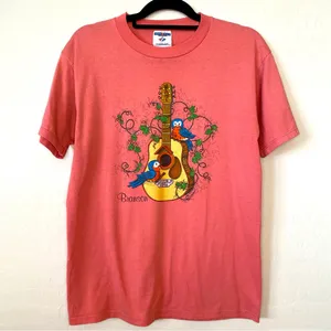 American Apparel Jerzees pink Womens t shirt Sz M Home Tweet Home birds and guitar Branson thumbnail 1