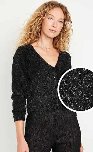 NWT Old Navy Textured Shine Cropped Cardigan Sweater thumbnail 1