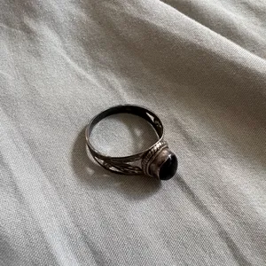 Vintage Silver Onyx Ring Size 6 Black thumbnail 5