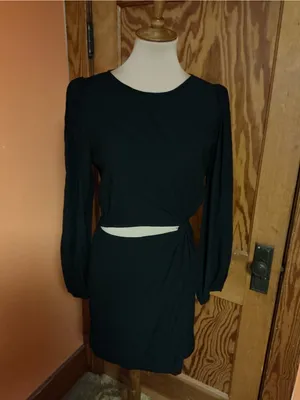 LucyParis Black Cutout Mini Dress Long Sleeve Side Twist Cocktail Party Size M thumbnail 12