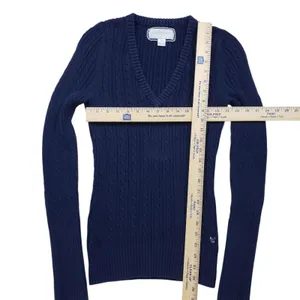 Vintage American Eagle Cable Knit Sweater Large Blue V Neck Preppy Y2K thumbnail 7