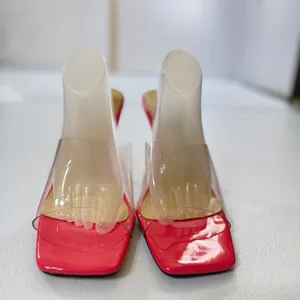 MAIERNISI Clear‎ Heels Sandals Square Toe High Stiletto Mules Slip on Wedding 9 thumbnail 9