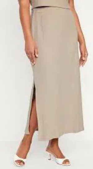Old Navy High-Waisted Rib Knit Maxi Skirt in Tan Size Large thumbnail 1