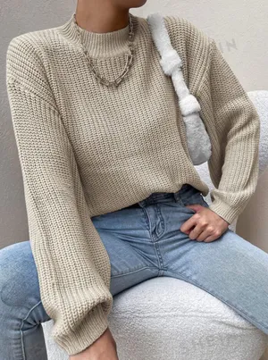 SheIn Mock Neck Drop Shoulder Sweater thumbnail 4