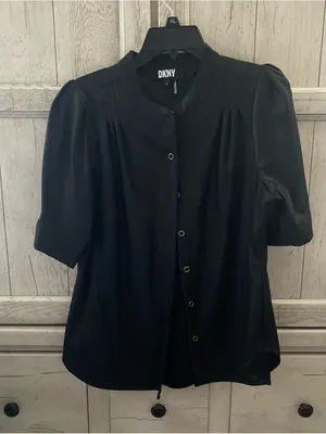 DKNY Black Short-Sleeve Button Front Blouse thumbnail 1
