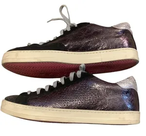 P448 John Sneakers Womens 39 Purple Silver Metallic Suede Low Top Italian Luxury thumbnail 1
