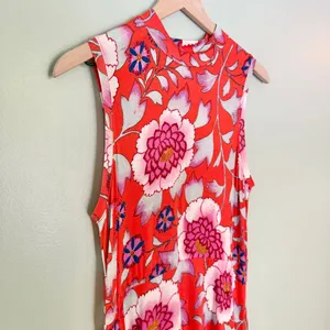 Maeve Anthropologie Clearly Floral Sleeveless Asymmetrical Dress Red Medium thumbnail 5