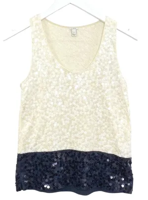 J.Crew Sequin Tank Top‎ XS Cream Sleeveless Scoop Neck Colorblock Lightweight thumbnail 1