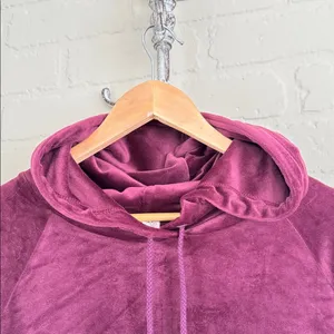 Garage velour cropped long sleeve hoodie Plush Burgundy large drawstring soft thumbnail 3