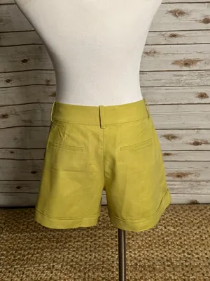 Ann Taylor chartreuse cotton linen tailored cuffed chino shorts Size 10 thumbnail 3