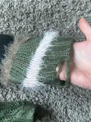 Women’s Olive Green Striped Fuzzy Knit Sweater thumbnail 4
